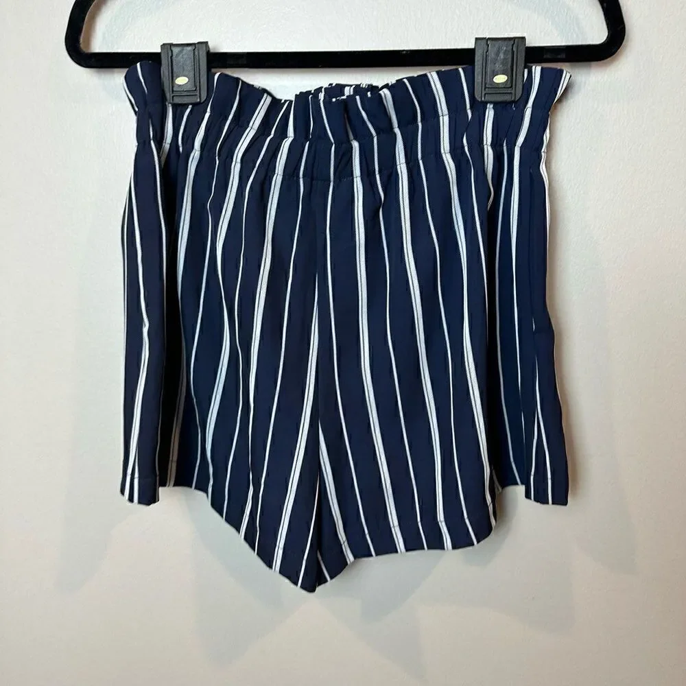 Forever 21 Navy & White Paperbag Belted Shorts
